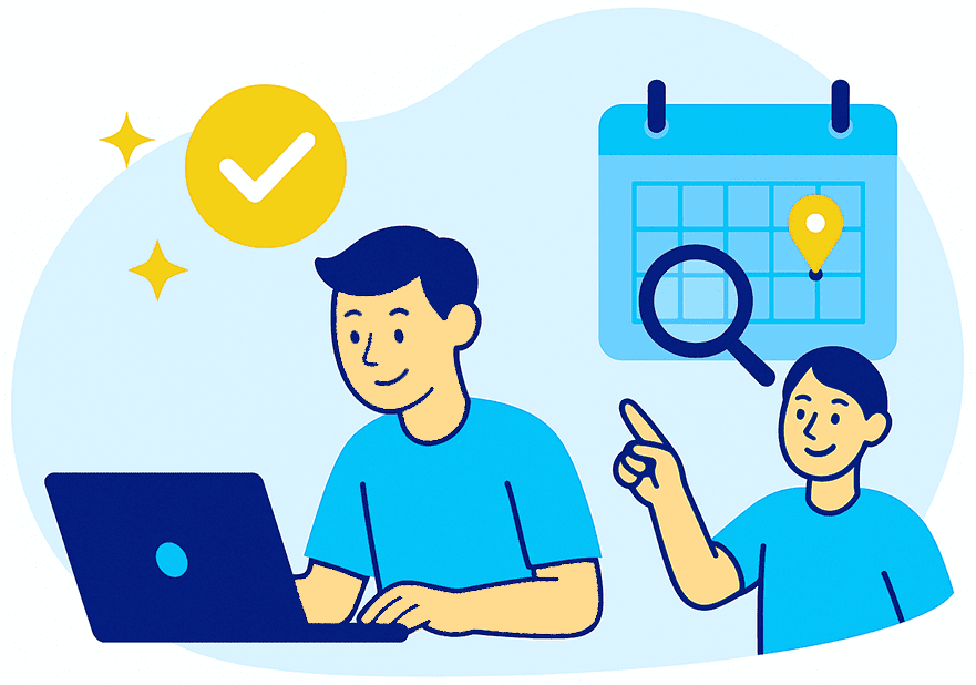 A cartoon of a man booking an event in the calendar